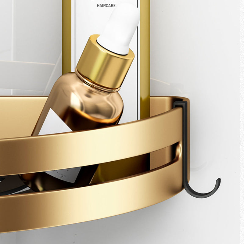 Wall Mounted Aluminum Corner Bathroom Shelf Rack 24.5x24x6cm Gold Adhesive Hooks