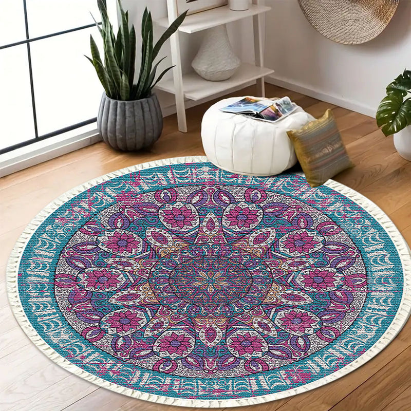 120cm Mandala Round Area Rug Polyester Fiber Anti Slip Backing Living Room