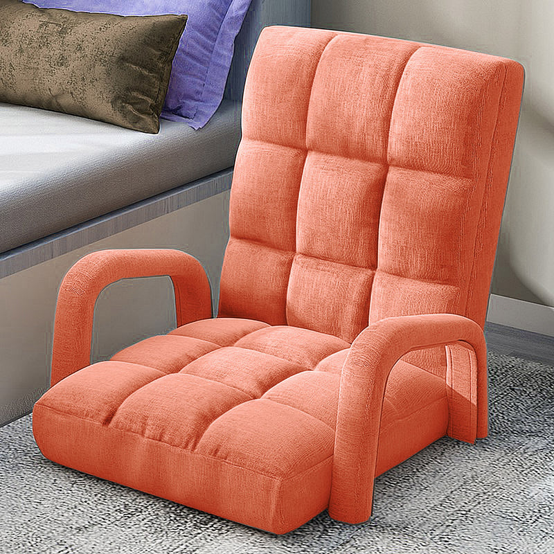 Foldable Lounge Chair Adjustable Recliner Linen Fabric with Armrest Orange