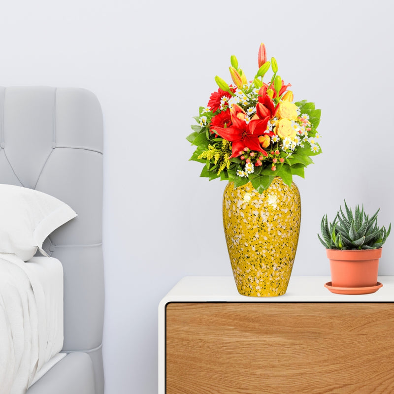 Medium Ceramic Flower Vase Yellow With White Mini Floral Elegant Home Decor
