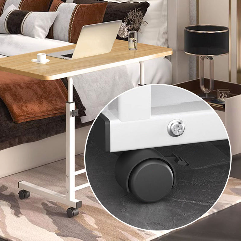 Walnut Bedside Table 40x80cm With Wheels White Metal Frame Laptop Desk