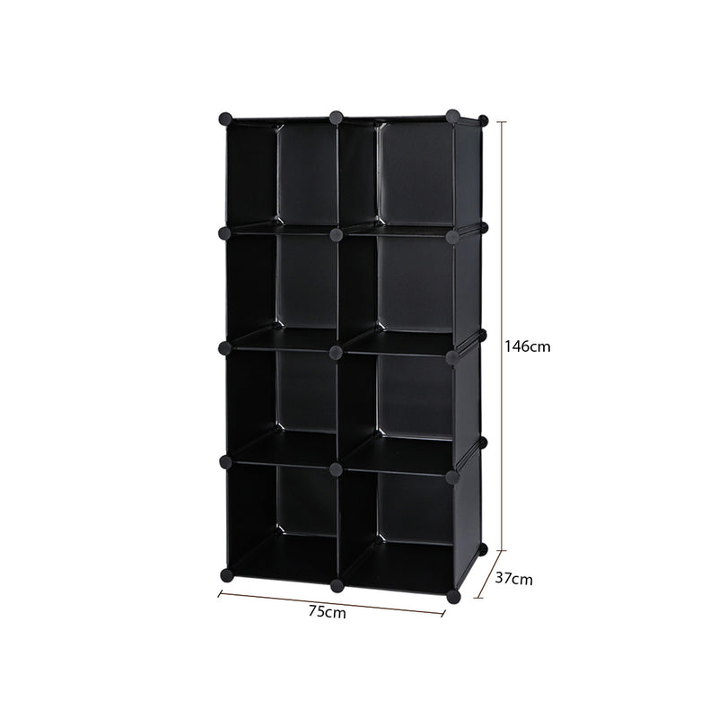 4 Tier 8 Cube Portable Wardrobe Iron Mesh Abs Connectors Black 110x37x146cm