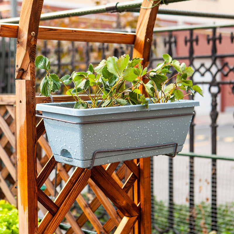 Blue Rectangular Plastic Planter Set of 2 Outdoor Holder Herb Flower Garden Box