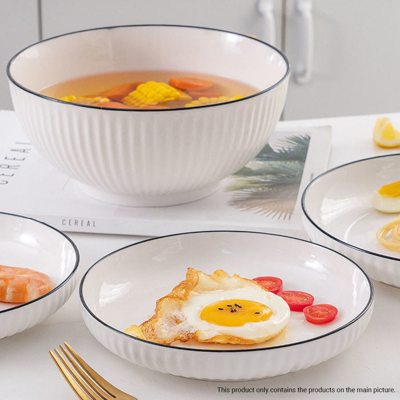 White Ceramic Dinnerware Set of 7 Japanese Style 4.5 Inch Bowl 7 Inch Plate
