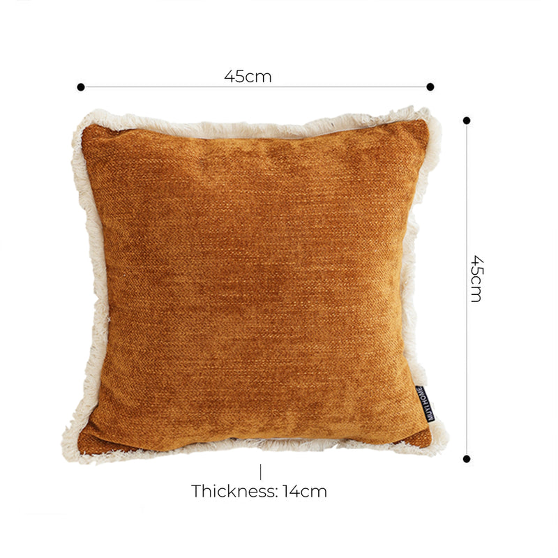 Throw Pillow 45x45x14cm Chenille Polyester Tassels Square Sunset Orange