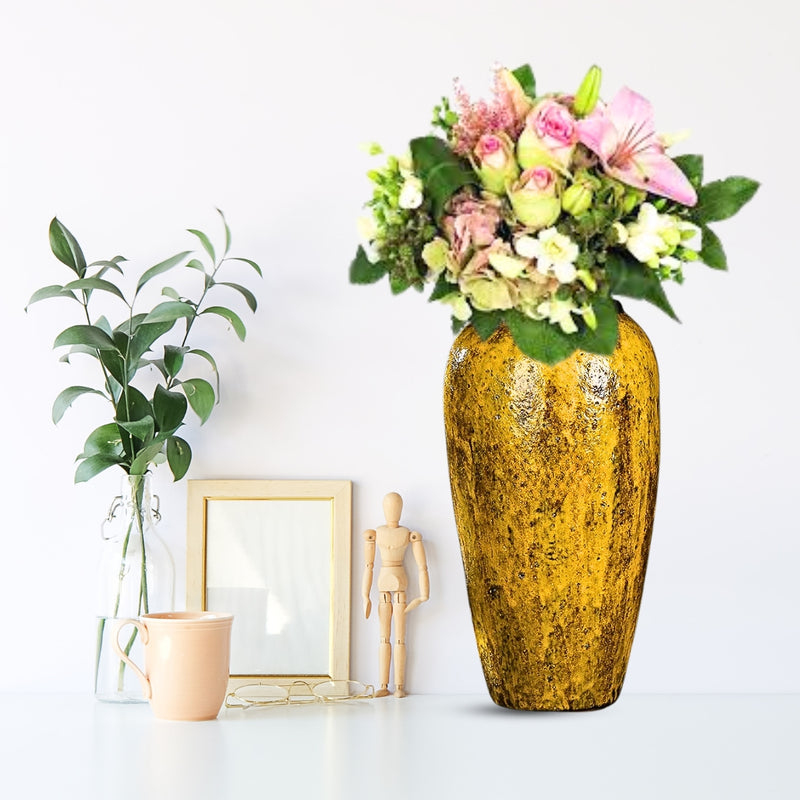 Large Yellow Ceramic Flower Vase 35x17cm Elegant Home Decor Living Room