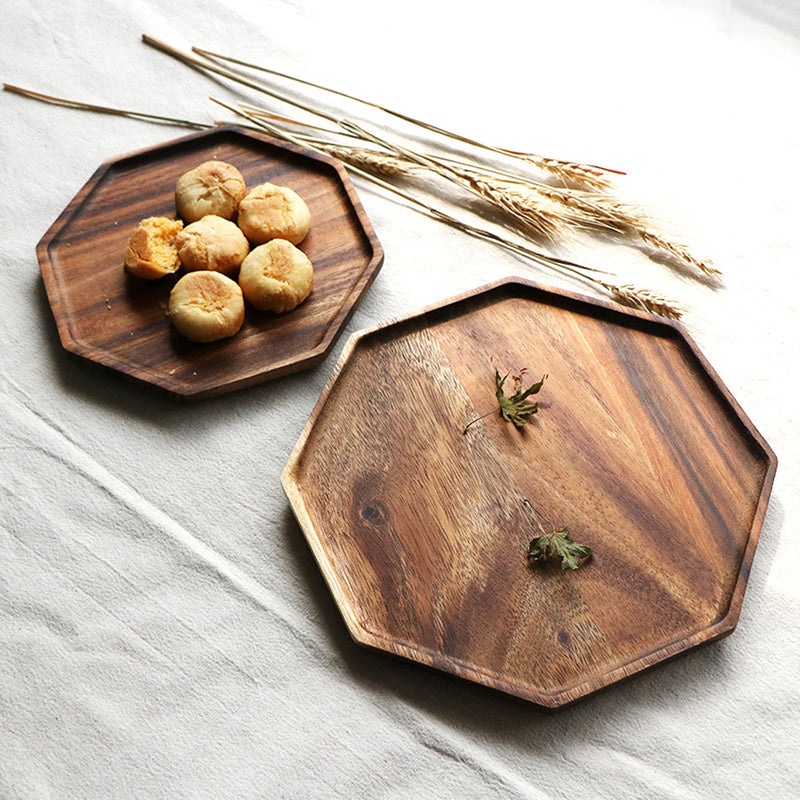 Acacia Wood Octagon Serving Tray 20cm Oak Brown Charcuterie Board