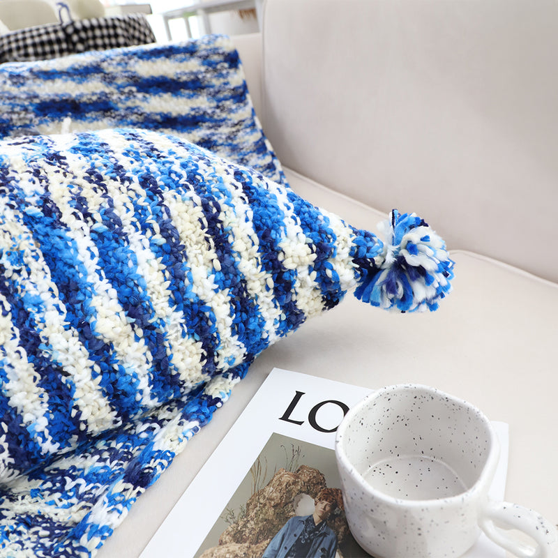 2X 45x45x14cm Polyester Knitted Square Throw Pillow Deep Sea Blue Gradient
