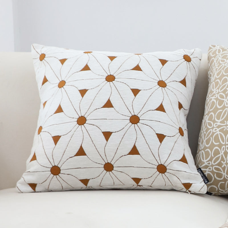 2X Throw Pillow Polyester Cotton 50x50x18cm Thick White Brown
