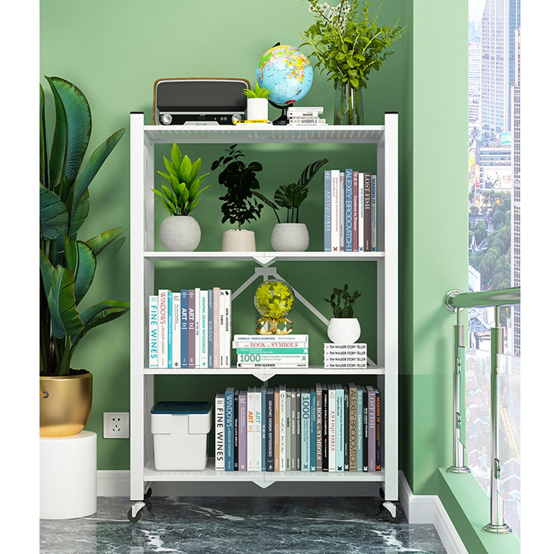 2X White 4 Tier Foldable Steel Shelves With Wheels Multi-Functional Storage Rack
