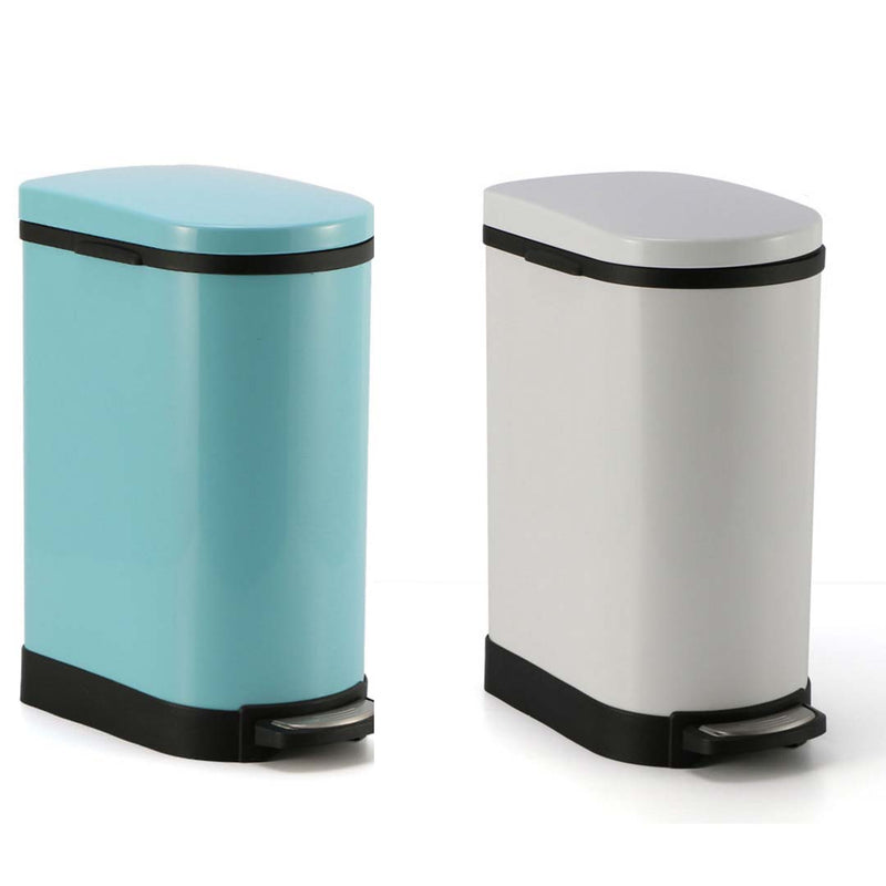 4X Pedal Bin Powder Coated Steel 10L U Shaped Soft Close Removable Inner Blue