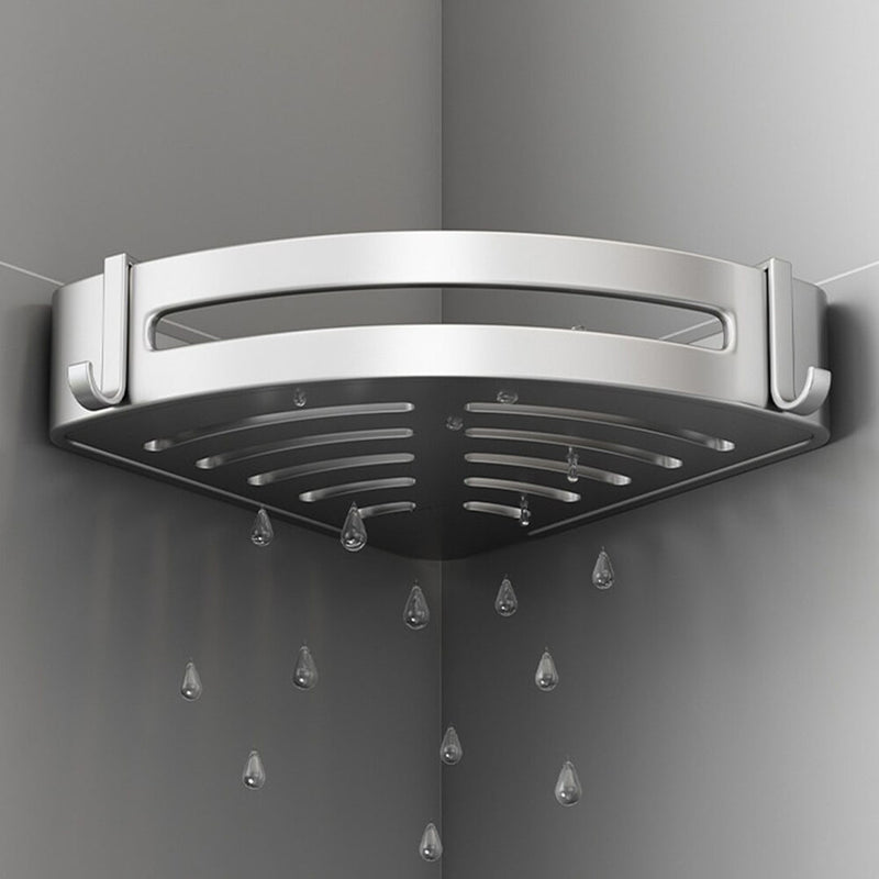 Bathroom Wall Mounted Triangular Aluminum Corner Shelf 24.5x24x6cm Silver
