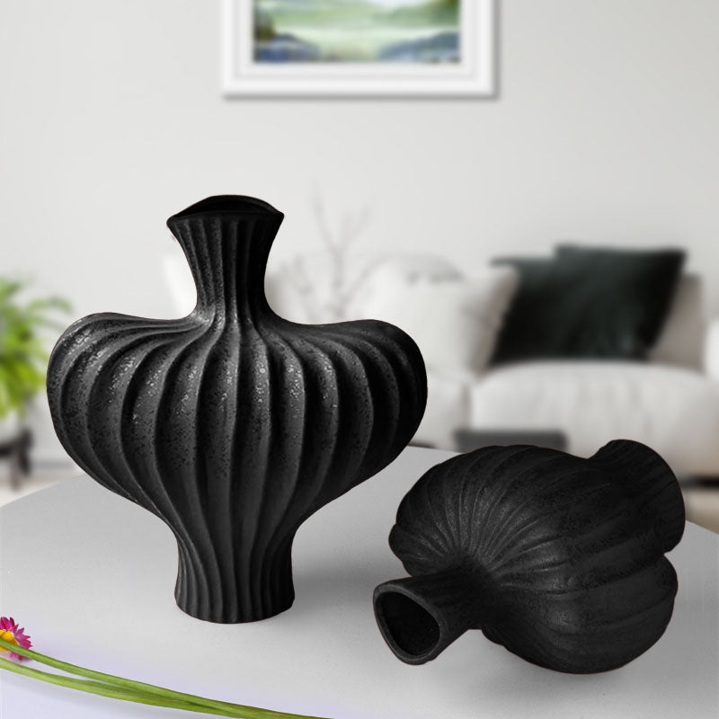 28X30cm Large Ceramic Handmade Ornament Vase Matte Black Countertop Decor