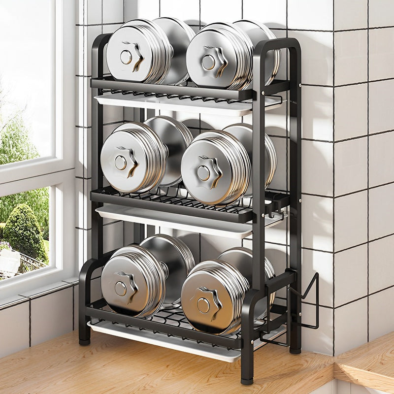 2X 3 Tier 62cm Black Carbon Steel Countertop Dish Rack Cutlery Board Holders