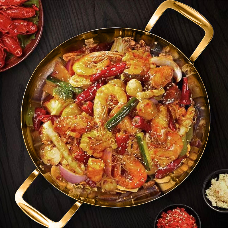 28cm Stainless Steel Flat Base Seafood Dry Pot Gold Non Stick Induction Ready
