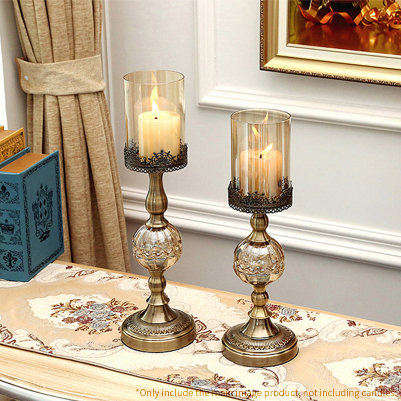1X Glass And Metal Candle Holder 47cm Tall 13cm Width Wedding Centerpiece