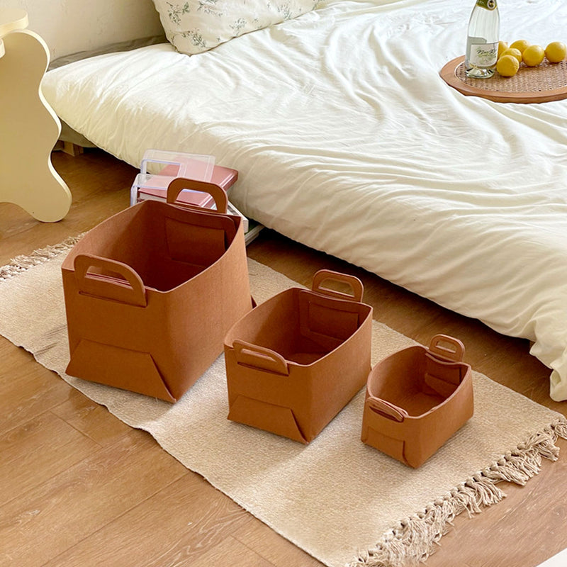 Small Coffee Felt Collapsible Storage Bag with Handles for Home or Office Use