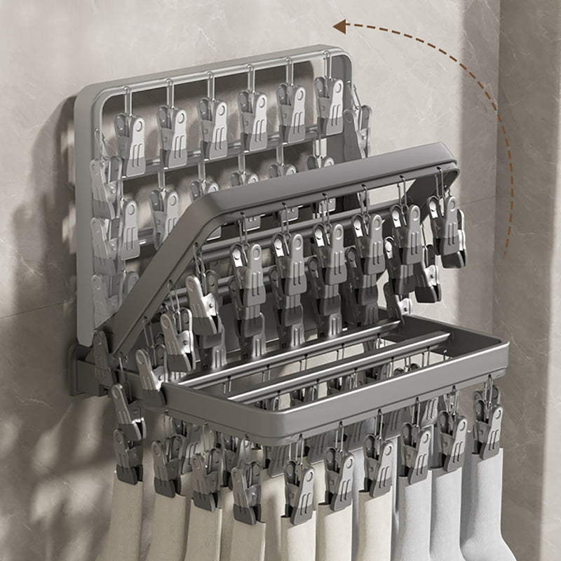 Wall Mounted Aluminum Clothes Hanger Drying Rack with Non Slip Clips Grey