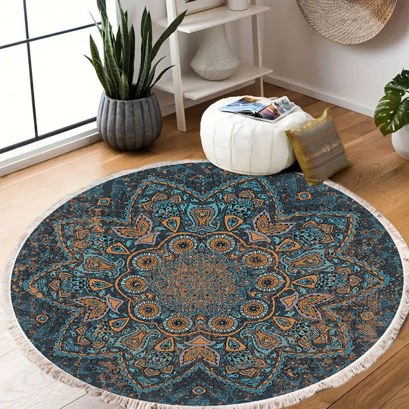 120cm Round Mandala Area Rug Polyester Plush Anti Slip Backing