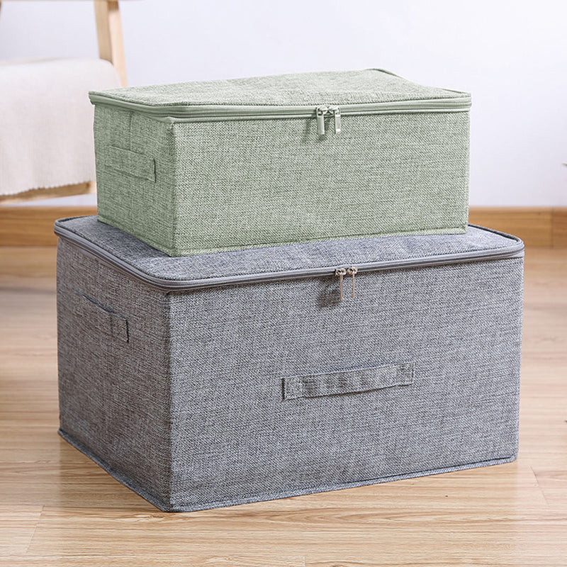 2X Small Foldable Storage Boxes 38x26x15cm Polyester Cotton Double Zipper Green