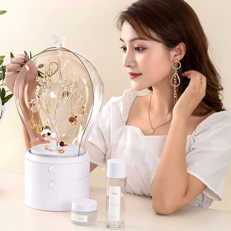 White 360 Rotation 2 Layer Jewelry Box Waterproof Dustproof Accessories Organizer