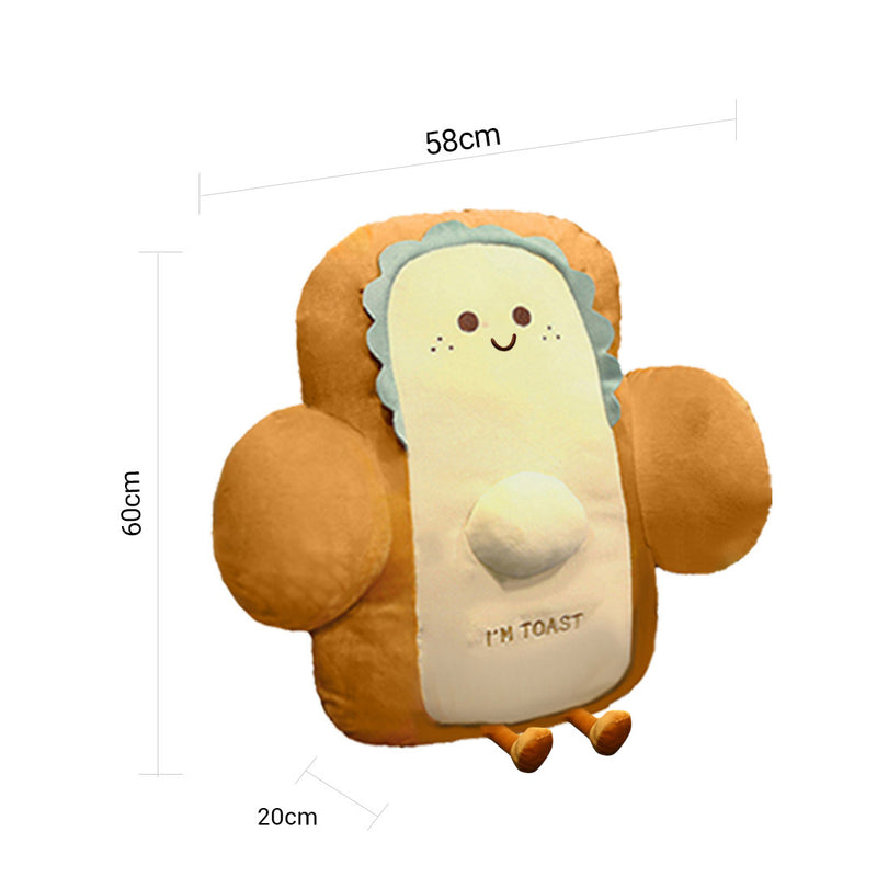 58cm Toast Bread Smiley Face Plush PP Cotton Back Support Pillow Car Seat Beige