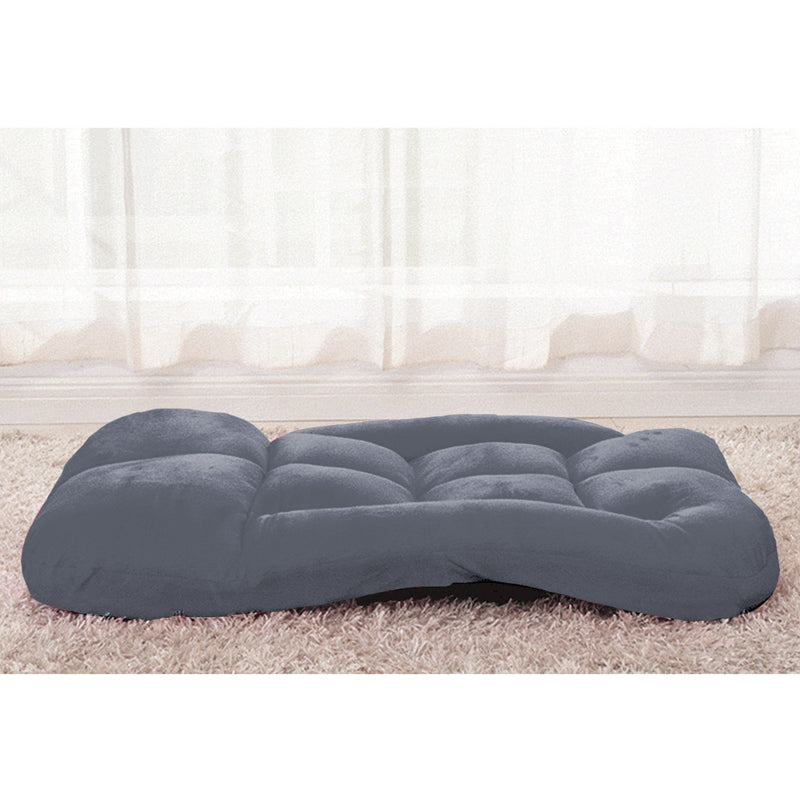 Foldable Grey Floor Lounge Chair Adjustable Recliner with Armrest Flannel