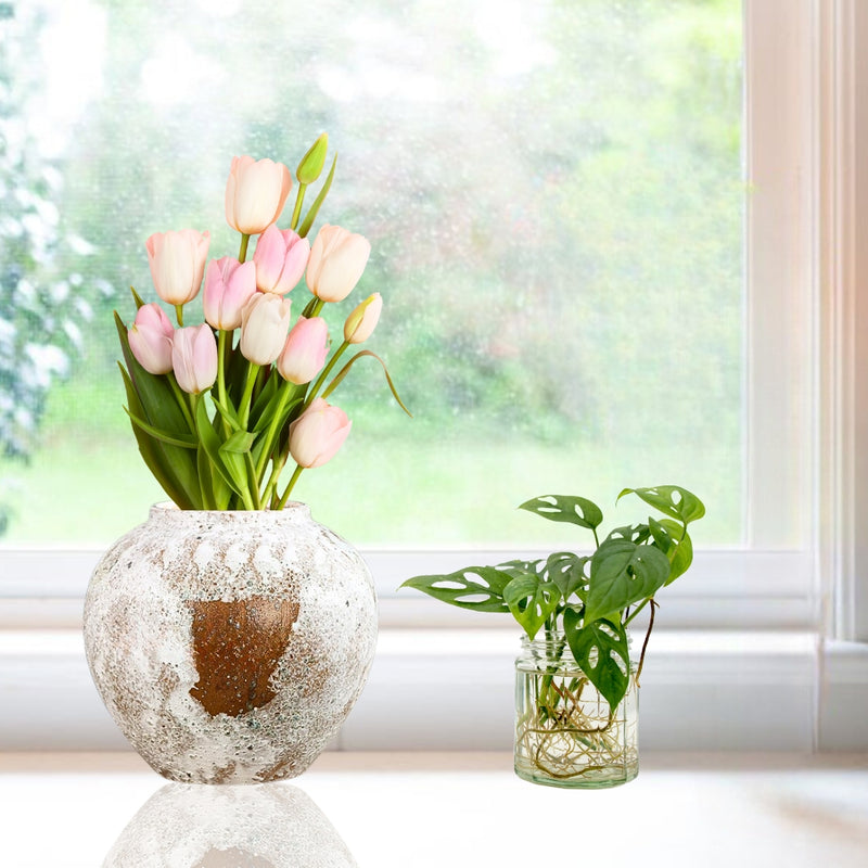 Small Elegant White Ceramic Flower Vase 21x22cm Perfect Home Accent Decor