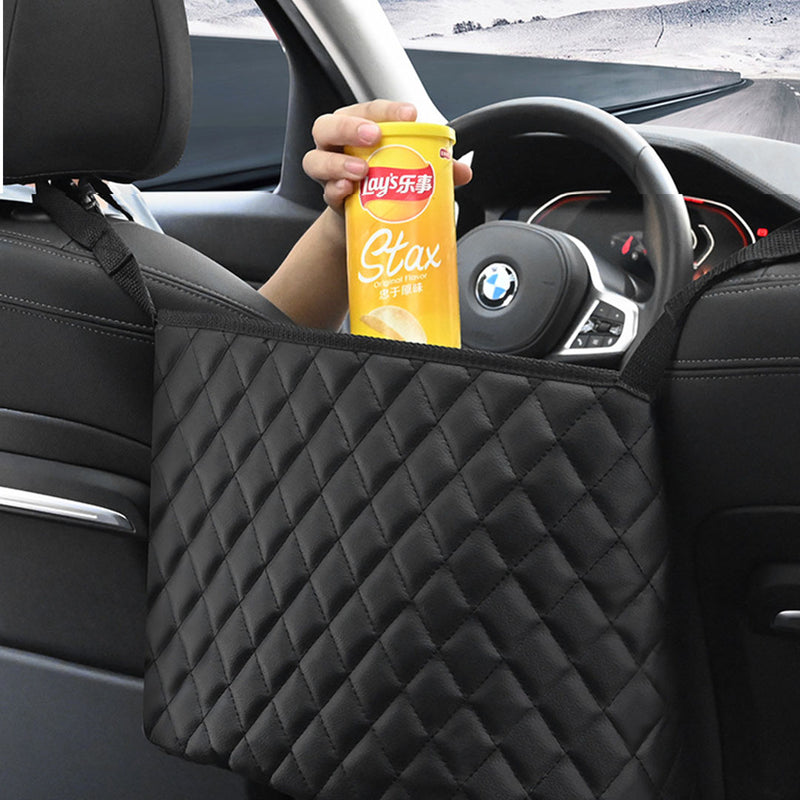 2X Black Leather Car Organizer Backseat Hanging Storage Bag Easy Clean Durable