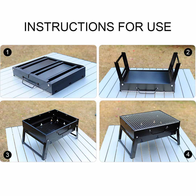 Portable Mini Folding Steel Charcoal Grill Box Camping 350x270x200mm Black