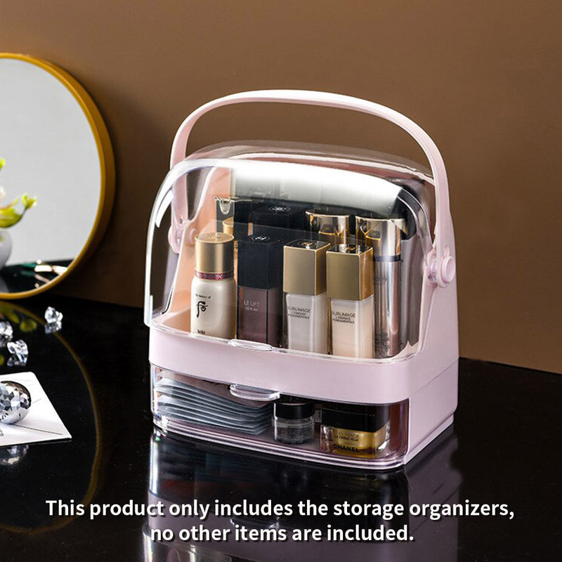 2X 2 Tier Pink ABS Countertop Makeup Organizer Clear Lid Handle 29x21.5x32cm