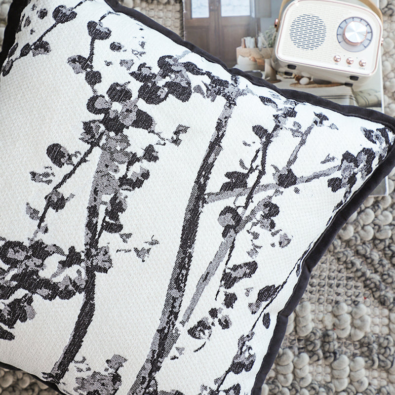 Throw Pillow Polyester Cotton 50x50x18cm Plush Thick Black White Botanical