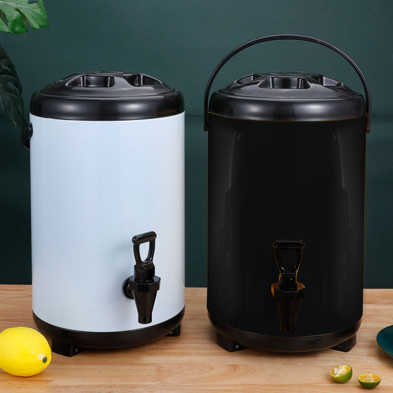 8X 10L Stainless Steel Insulated Milk Tea Beverage Dispenser With Faucet Black