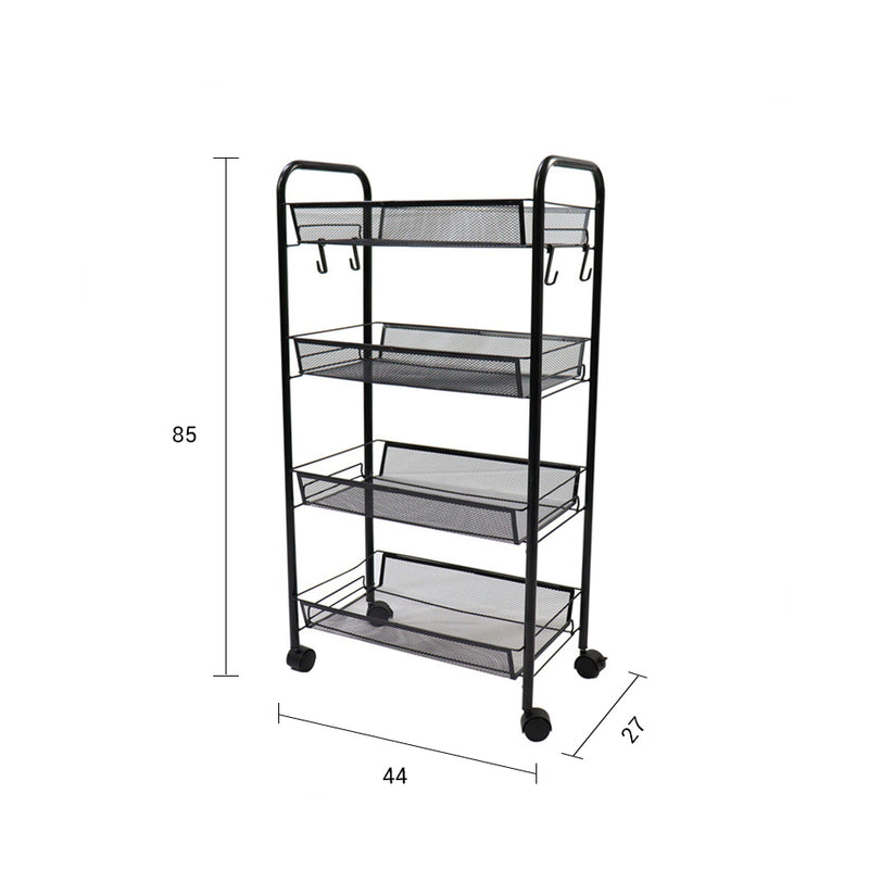 2X 4 Tier Steel Mesh Kitchen Storage Cart With Wheels Black 44x27x85cm