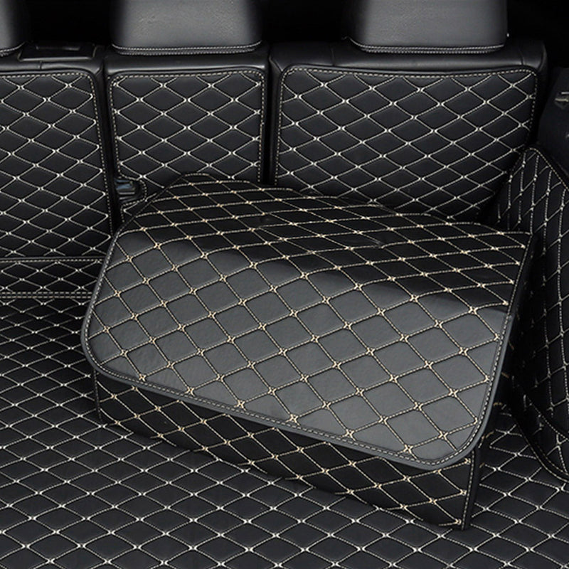 2X Leather Car Boot Organizer Large 55x30x30cm Collapsible Black Gold Stitch