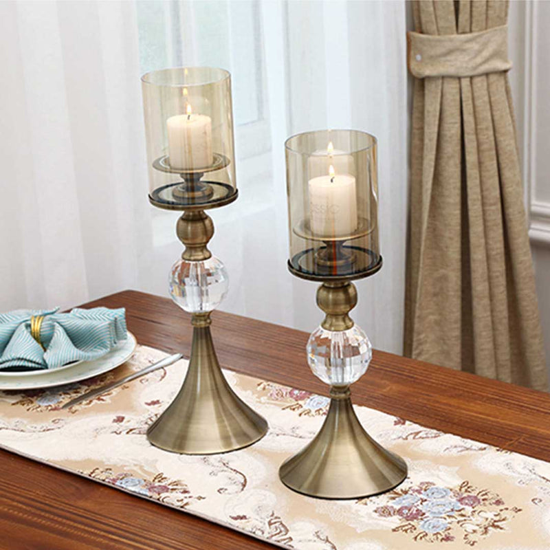 2X Glass Metal Candle Holder 38cm Stand Home Wedding Decor Indoor Outdoor