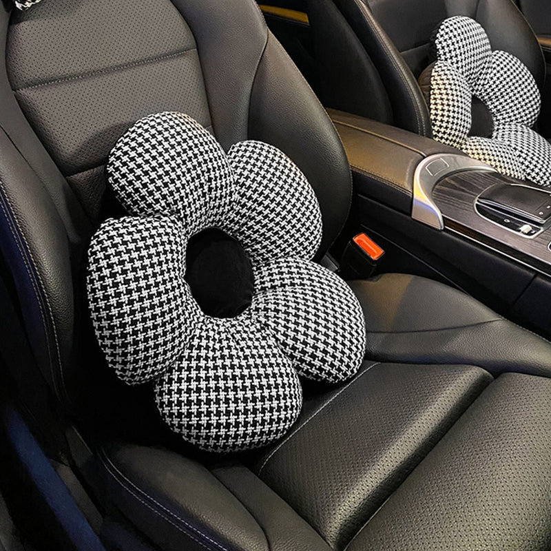 2X Black Flower Seat Cushion 45cm Polypropylene Cotton Fabric Non Slip