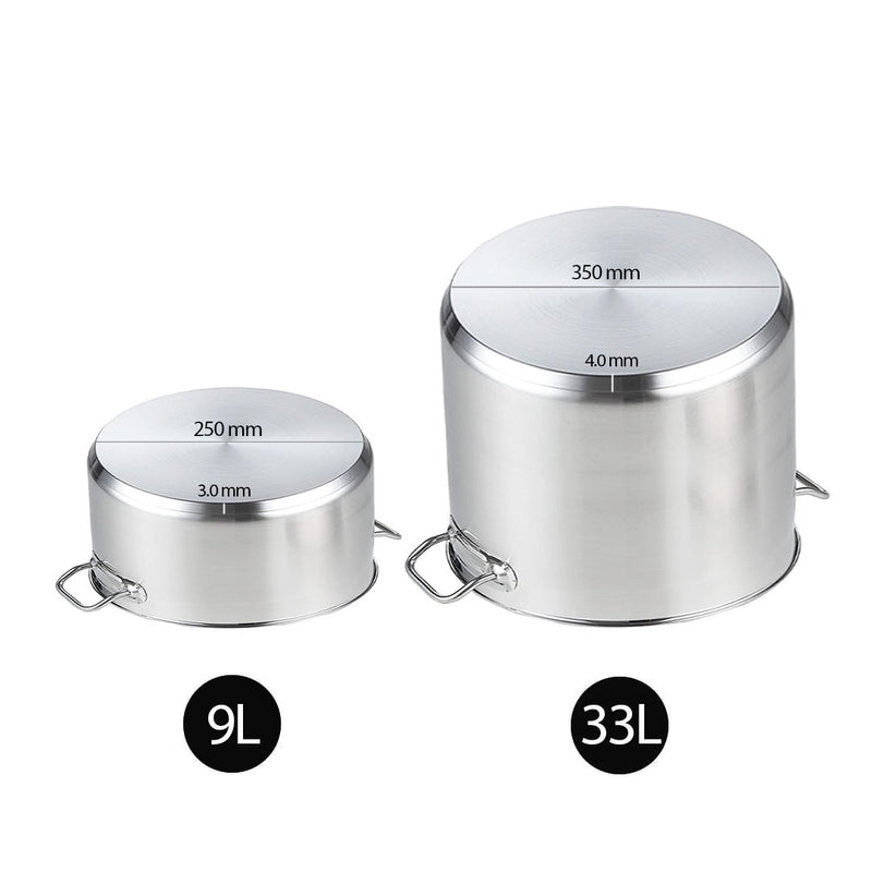 9L Wide and 33L Tall Stainless Steel Stockpots Heavy Duty Commercial Kitchen