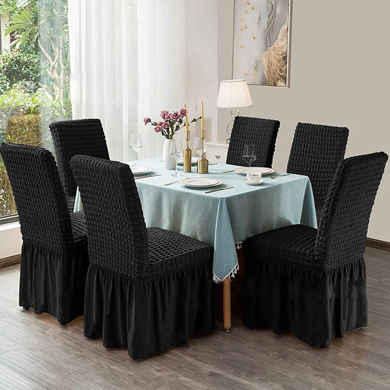 Black Polyester Stretch Chair Cover With Ruffle Skirt Seat Protector 45 To 60 Cm