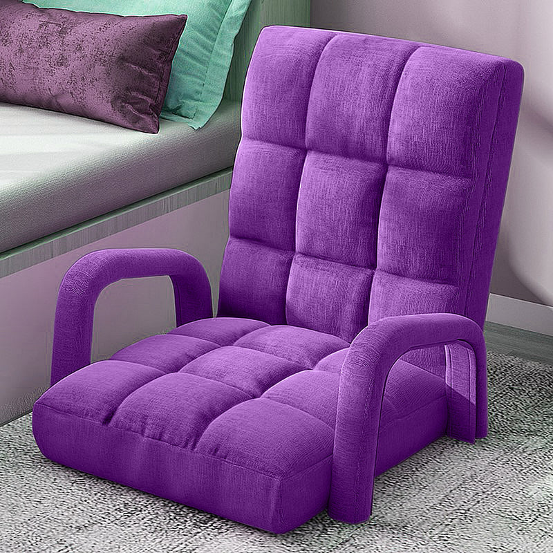 Foldable Floor Recliner Chair Linen 135x58x20cm 5 Position Armrest Purple
