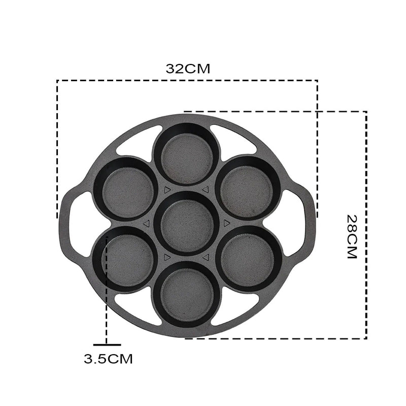 2X Cast Iron Takoyaki Fry Pan 32cm 7 Hole Nonstick Grill Mold Kitchen Tool