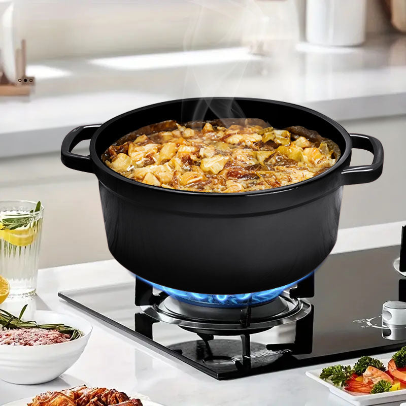 Cast Iron 24cm Casserole Stewpot 3.6L With Lid Black Enamel Interior