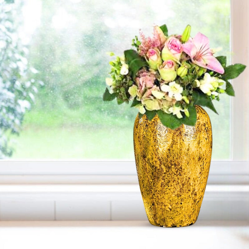 Medium Yellow Ceramic Flower Vase 30x19cm Elegant Home Living Room Decor