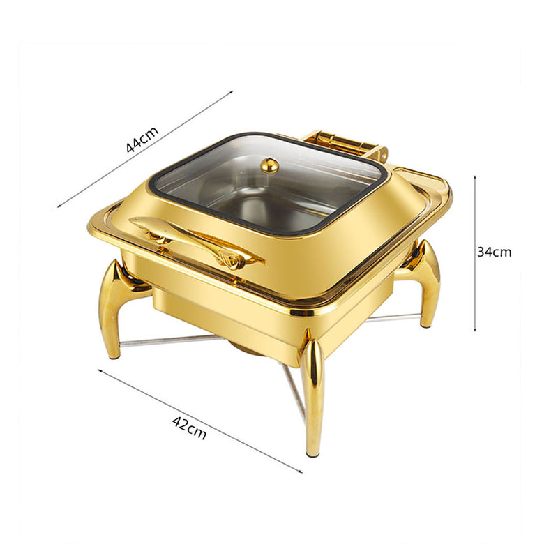 Gold Stainless Steel 6L Square Chafing Dish Buffet Food Warmer With Lid