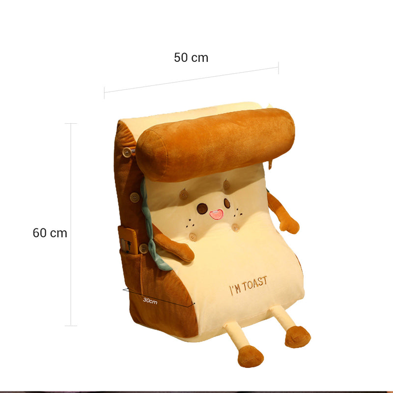 Cute Face Toast Bread Wedge Cushion Plush Cotton 60x50x30cm Beige Khaki
