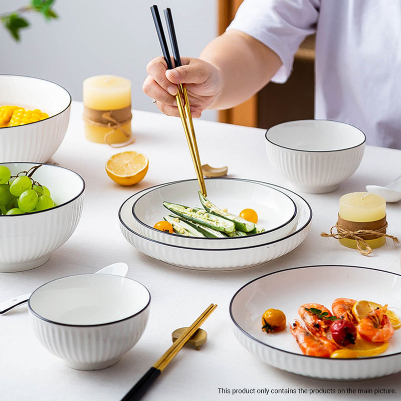 White Ceramic Japanese Style Dinnerware Set of 4 4.5 Inch Bowls 7 Inch Plates