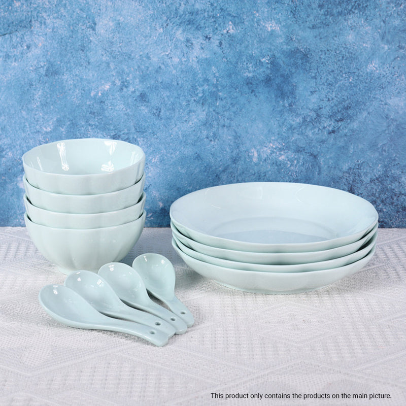 Light Blue Japanese Style Ceramic Dinnerware Set of 5 Bowls Plates