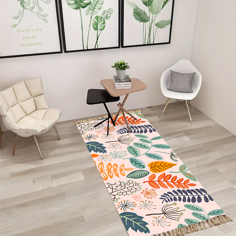 90x180cm Cotton Polyester Area Rug Multicolor Striped Pattern with Tassels