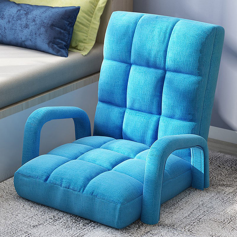 Foldable Floor Recliner Chair Adjustable 5 Angles with Armrest Blue Linen Fabric