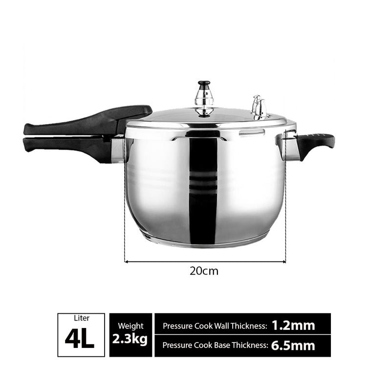 2X 4L 18/10 Stainless Steel Pressure Cooker Induction Triple Lock Thick Base
